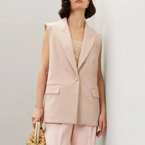 Adam Lippes Beige Blazer Suiting Vest SIZE 16 Boxy Oversize Career Designer $350